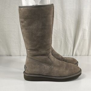 UGG Australia Sumner Gray Tall Suede Side Zip Women Size 7 Boots Sherpa Lined